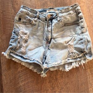 KanCan Frayed Hem Light Blue Jean Shorts